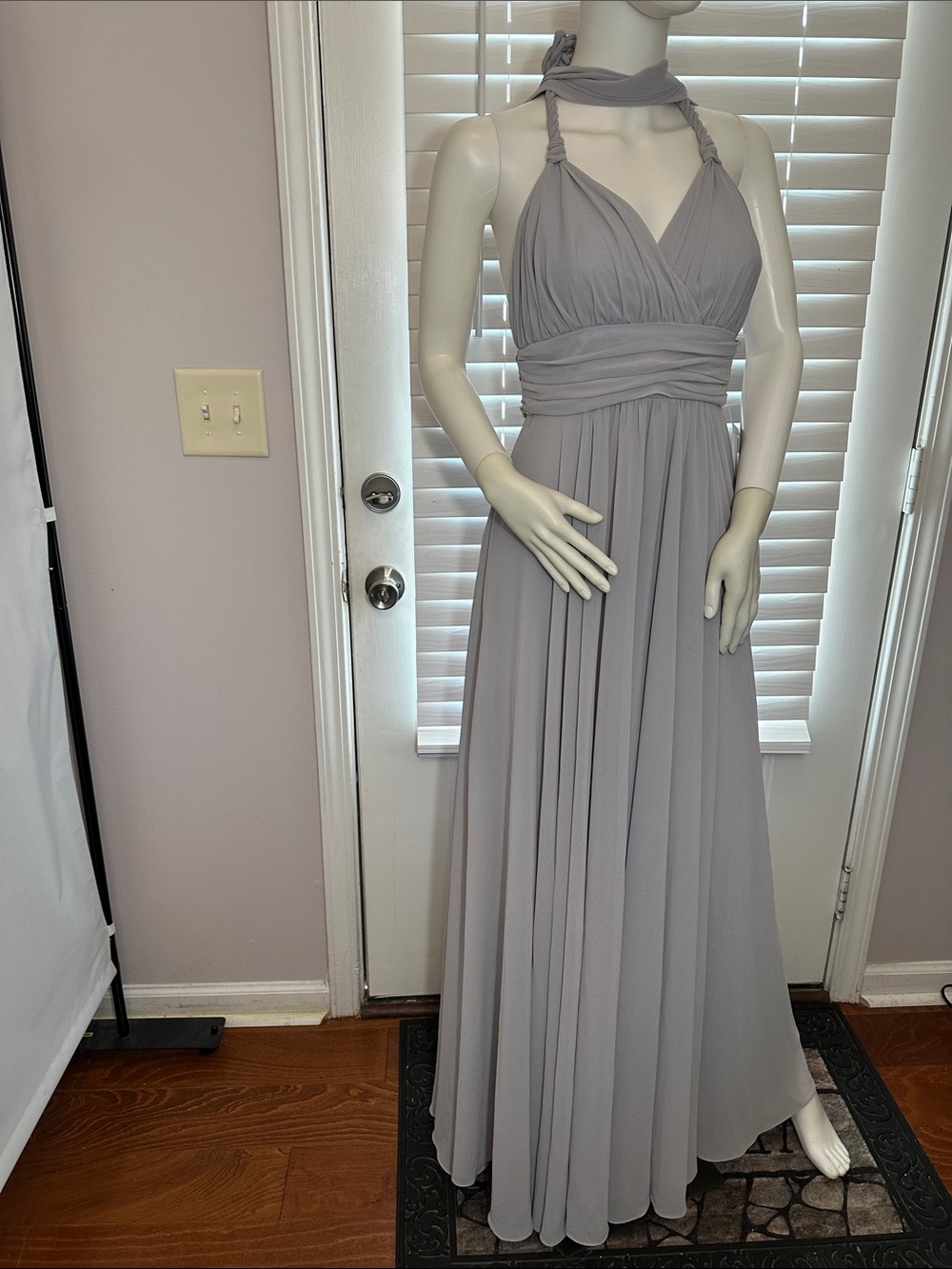 Lulu's Womens Size S Chiffon Soft Grey Pleated Maxi Dress Bridesmaid Wedding NEW